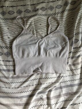 Zella White Ribbed Cropped Tank Top